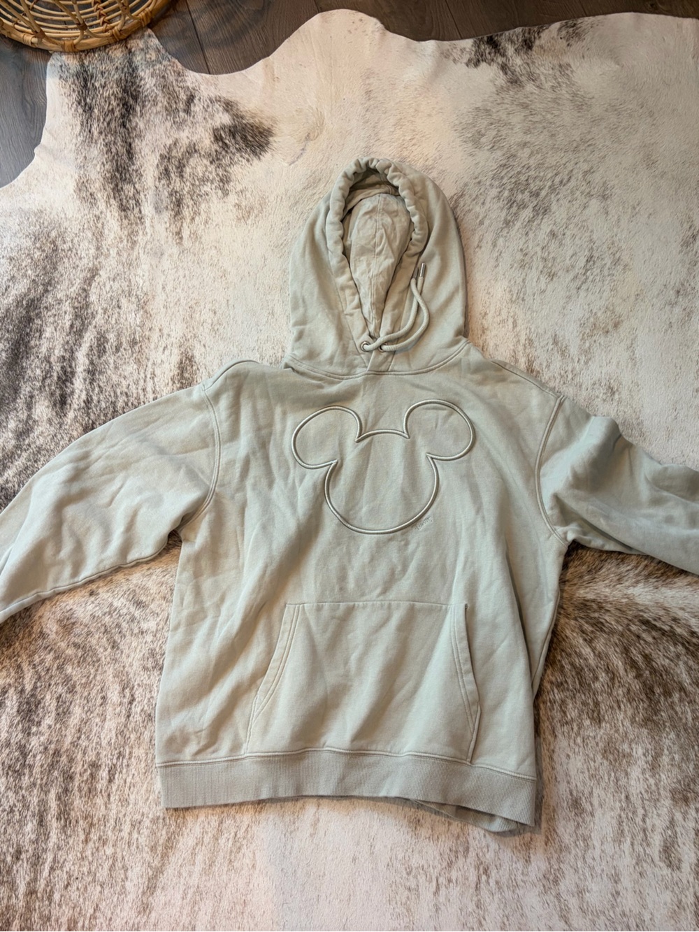 H&M Light Sage Hooded Sweatshirt with Embossed Mickey Outline